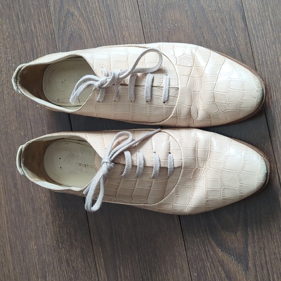 Alexander Wang Beige Croc Embossed Leather Ingrid Lace Up Oxfords - Picture 4 of 11